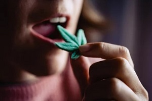 woman eating cannabis edible